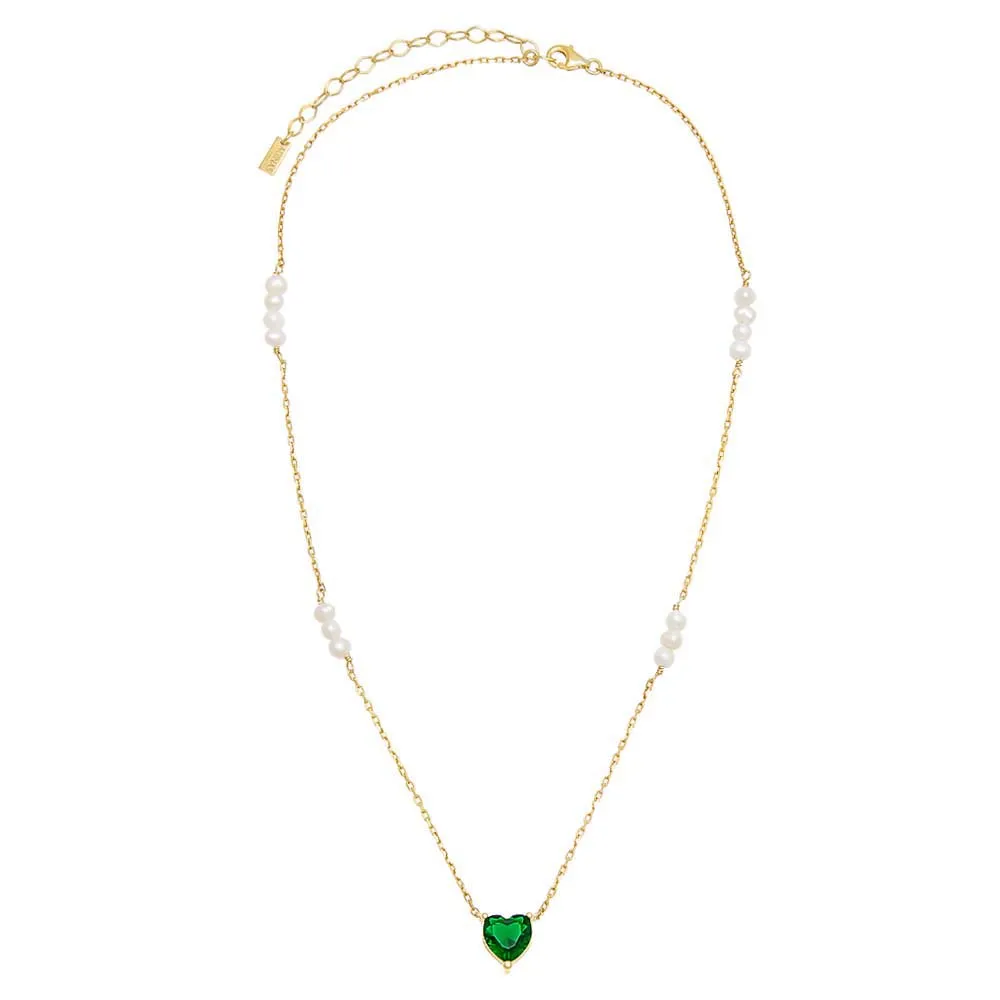 CZ Colored Heart X Pearl Cluster Necklace