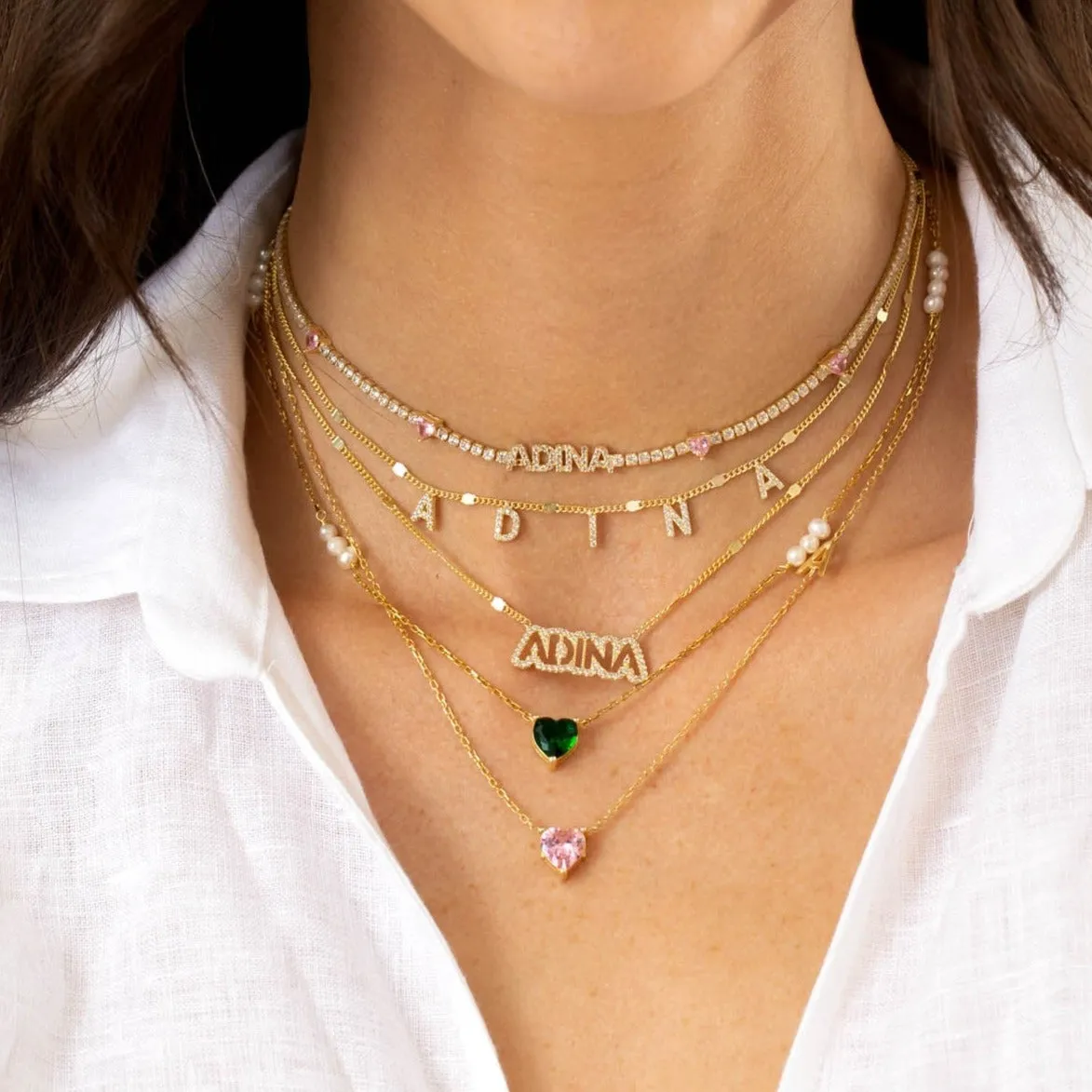 CZ Colored Heart X Pearl Cluster Necklace