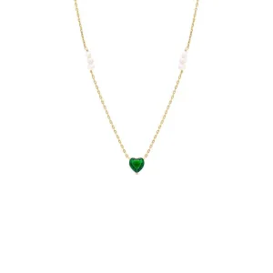 CZ Colored Heart X Pearl Cluster Necklace