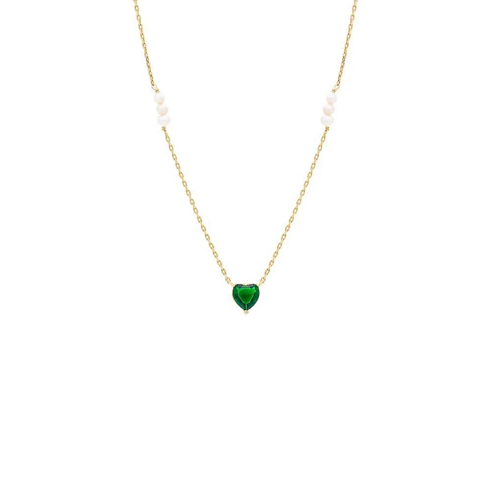 CZ Colored Heart X Pearl Cluster Necklace