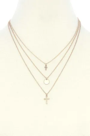 Dainty Cross Charm Layered Necklace