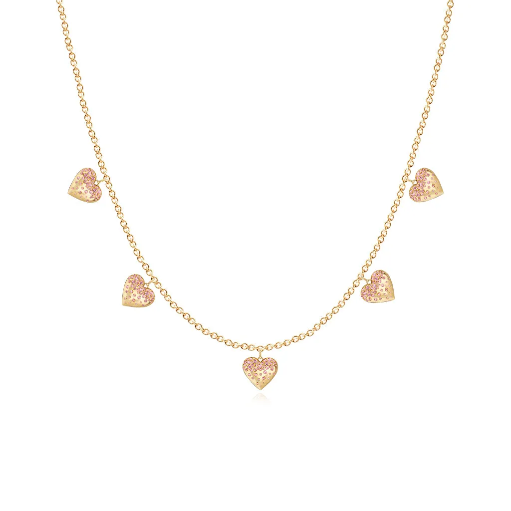 Dangling Dripping Scattered Gemstone Hearts Necklace