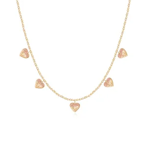 Dangling Dripping Scattered Gemstone Hearts Necklace