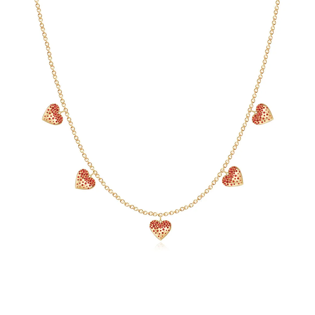 Dangling Dripping Scattered Gemstone Hearts Necklace