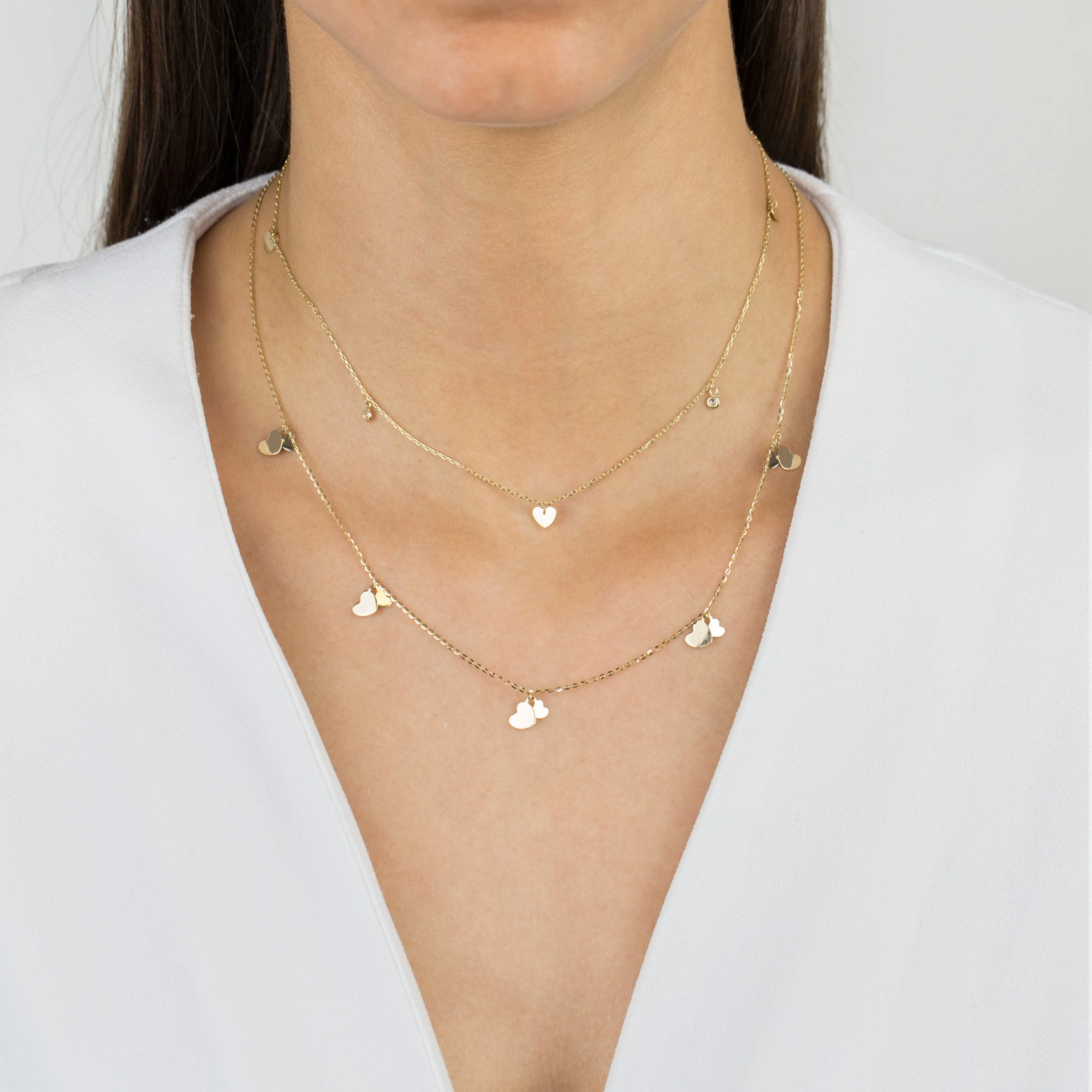 Dangling Hearts Necklace 14K