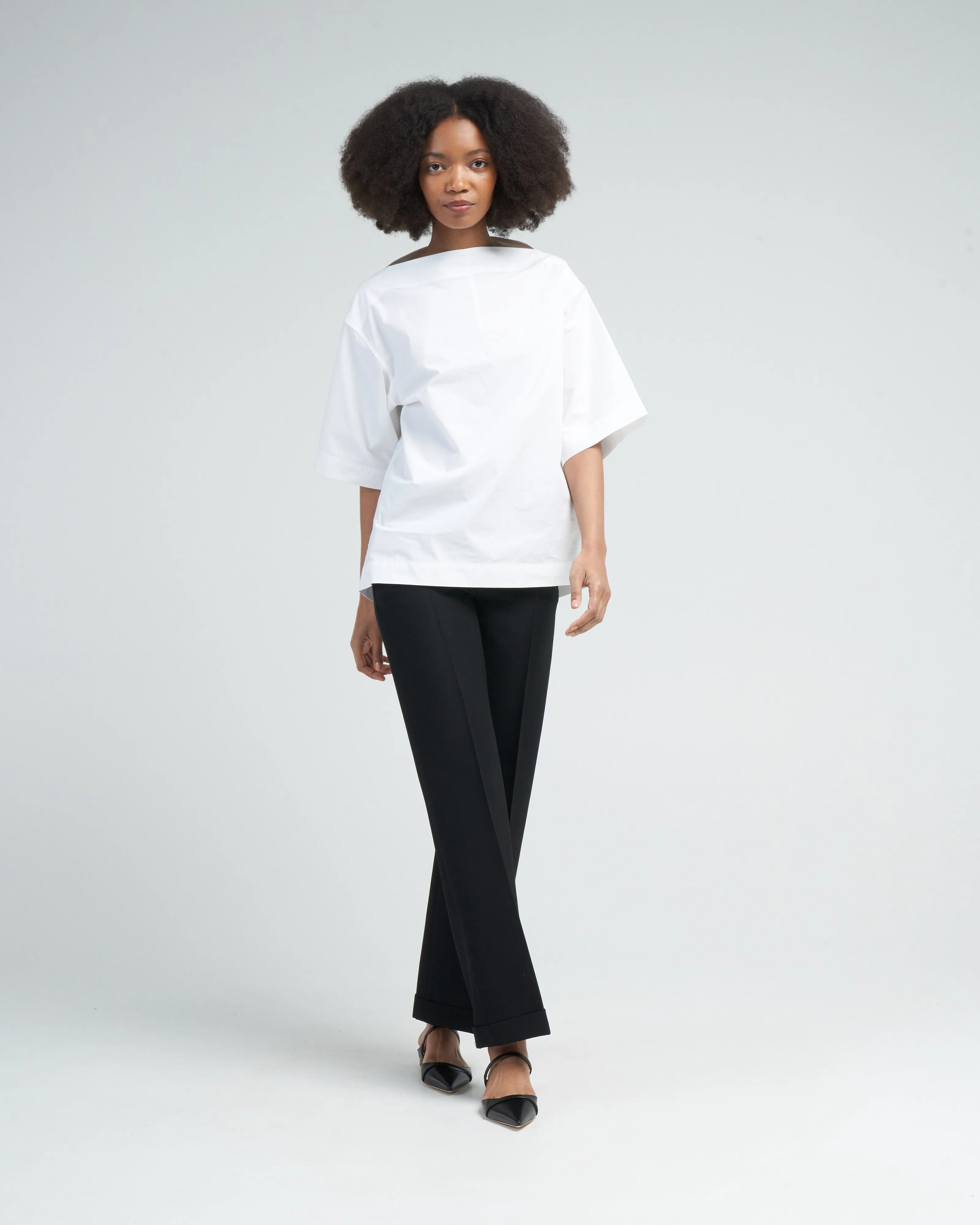 dart neck cotton top - white