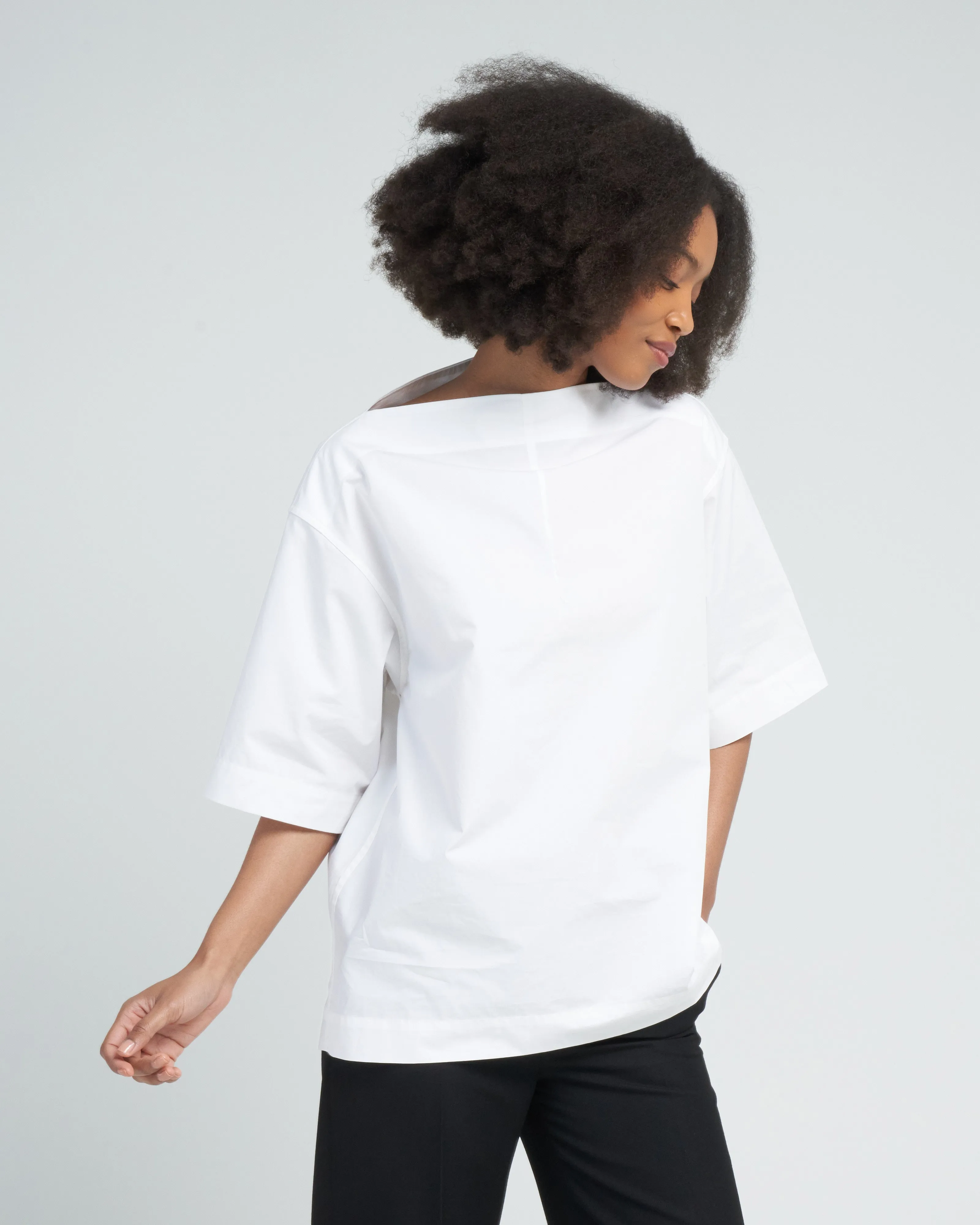 dart neck cotton top - white