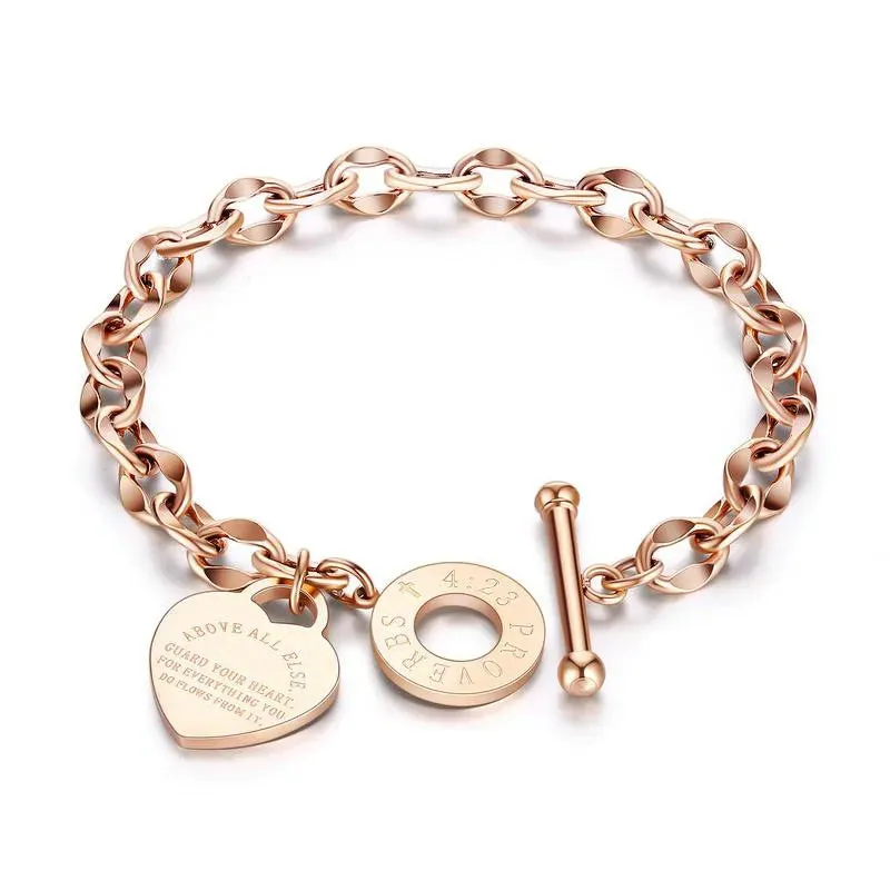 Design Jewelry Women Rose Love Bracelet Bangles Stainless Steel Gold Love Heart Bracelets For Birthday Gift