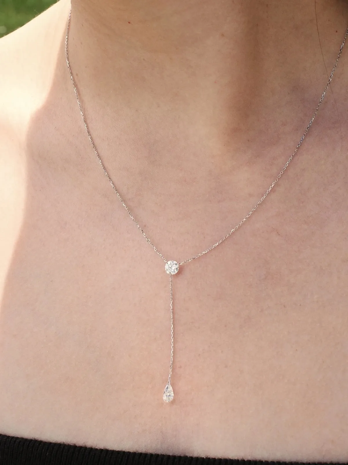 Dew Drop Y Shaped Double Diamond Necklace