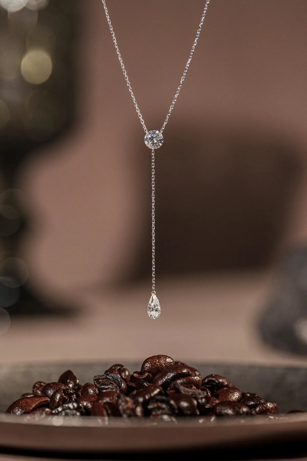 Dew Drop Y Shaped Double Diamond Necklace