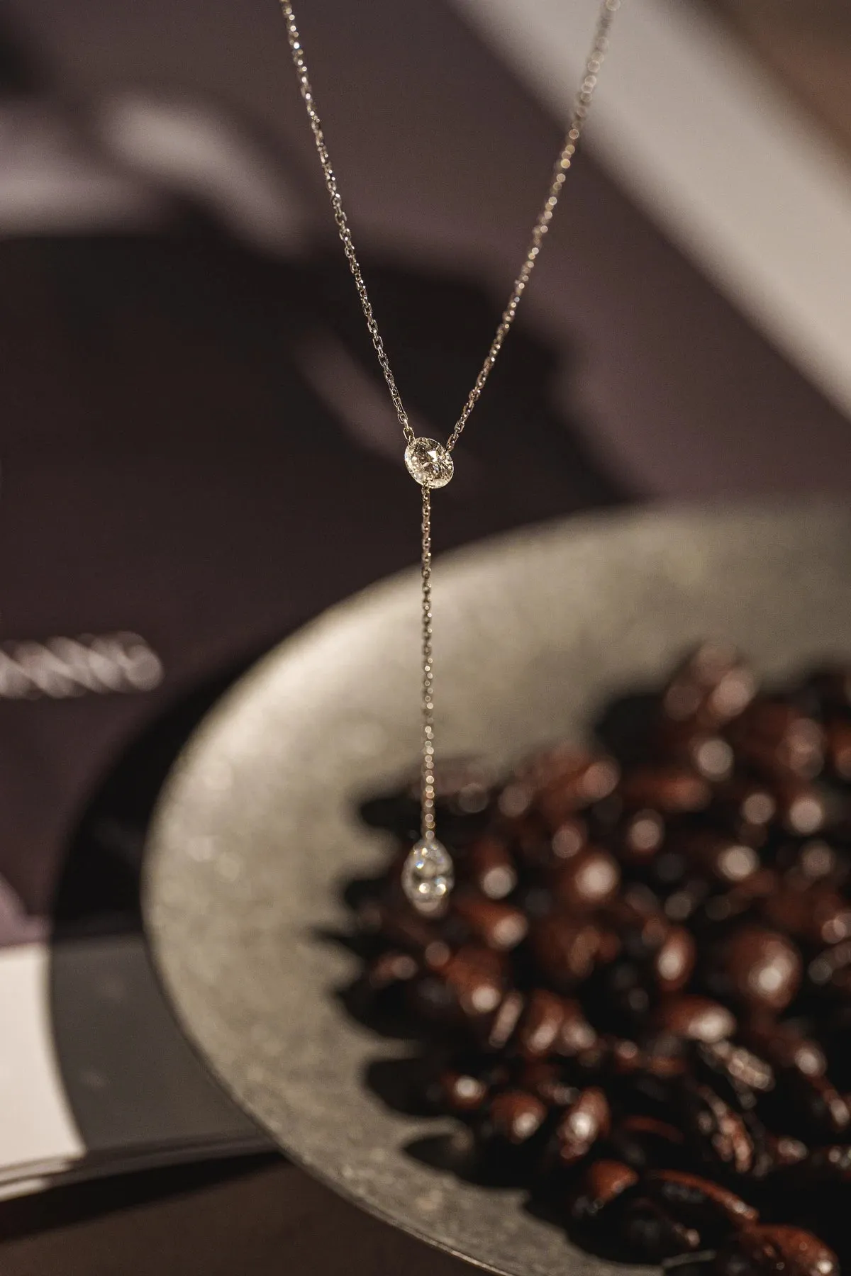 Dew Drop Y Shaped Double Diamond Necklace