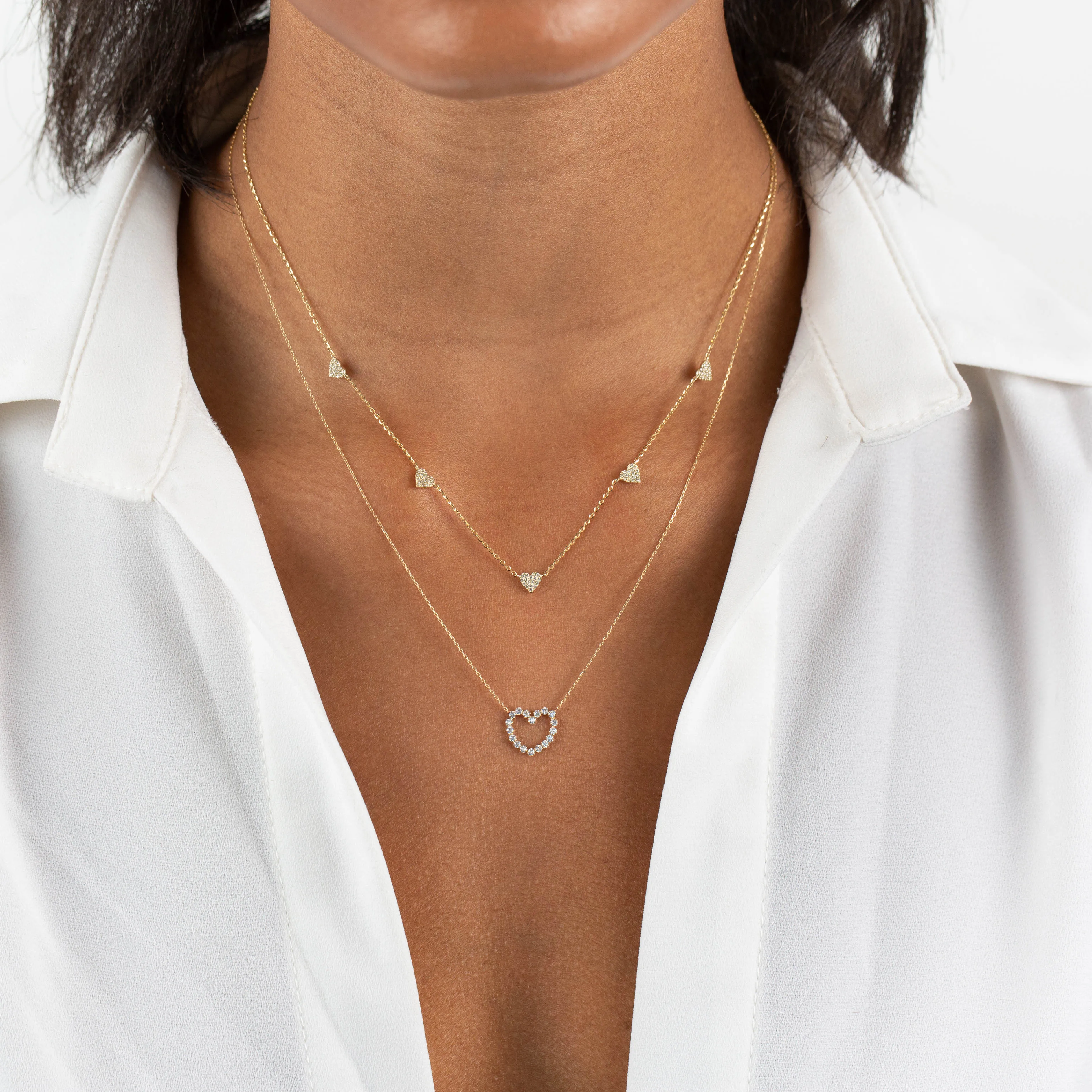 Diamond Hearts Necklace 14K