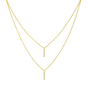 Diamond Staple Bar Drops Duet Necklace
