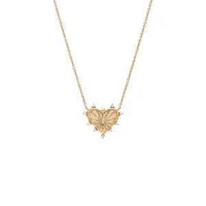 Diamond Striped Heart Pendant Necklace 14K