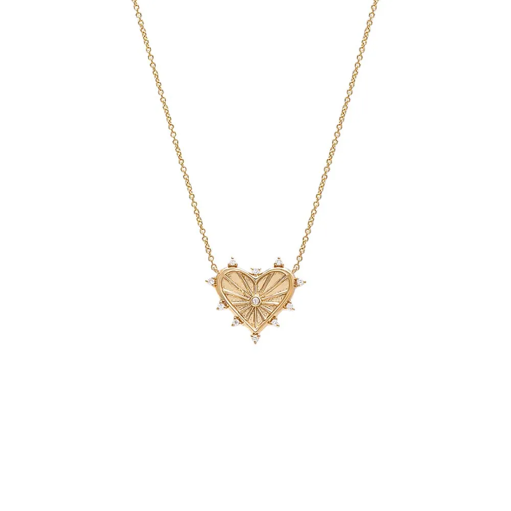 Diamond Striped Heart Pendant Necklace 14K