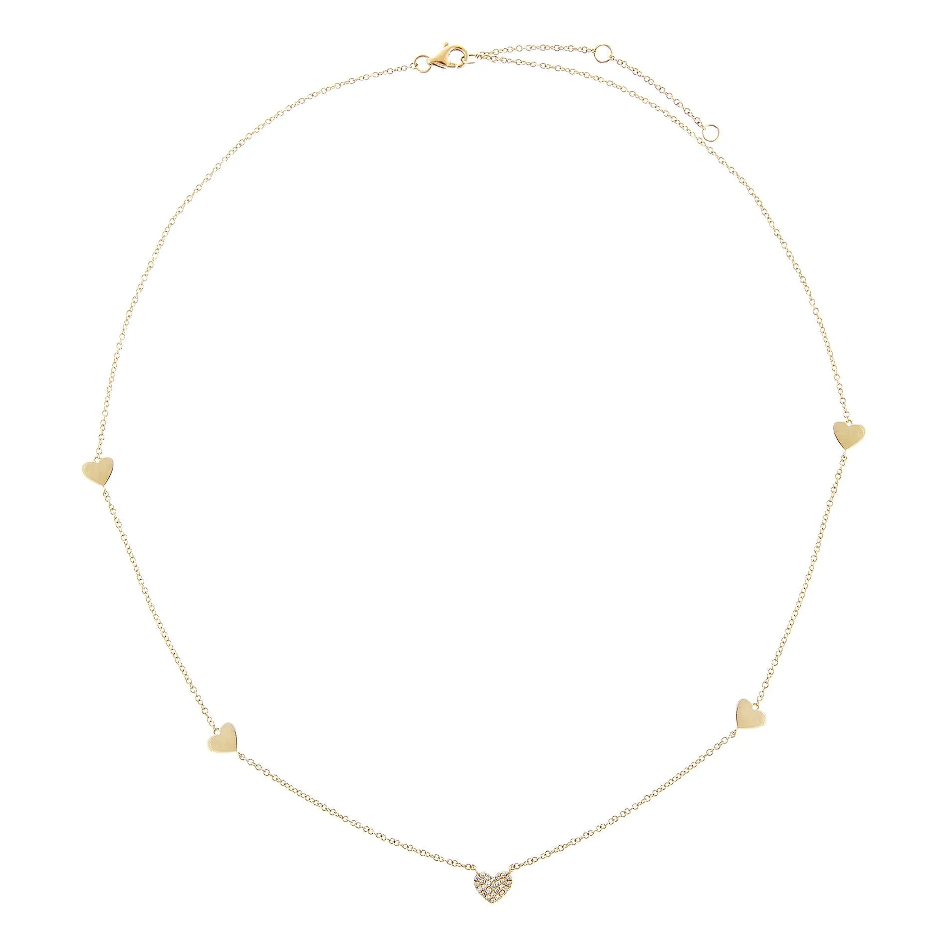 Diamond/Solid 5 Heart Necklace 14K