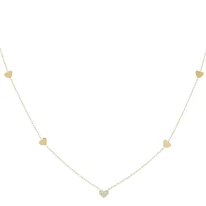 Diamond/Solid 5 Heart Necklace 14K