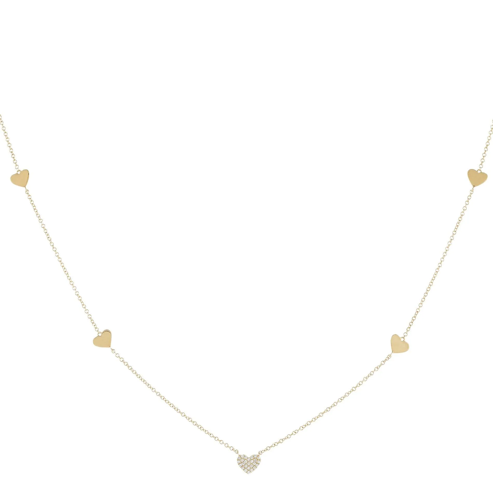 Diamond/Solid 5 Heart Necklace 14K