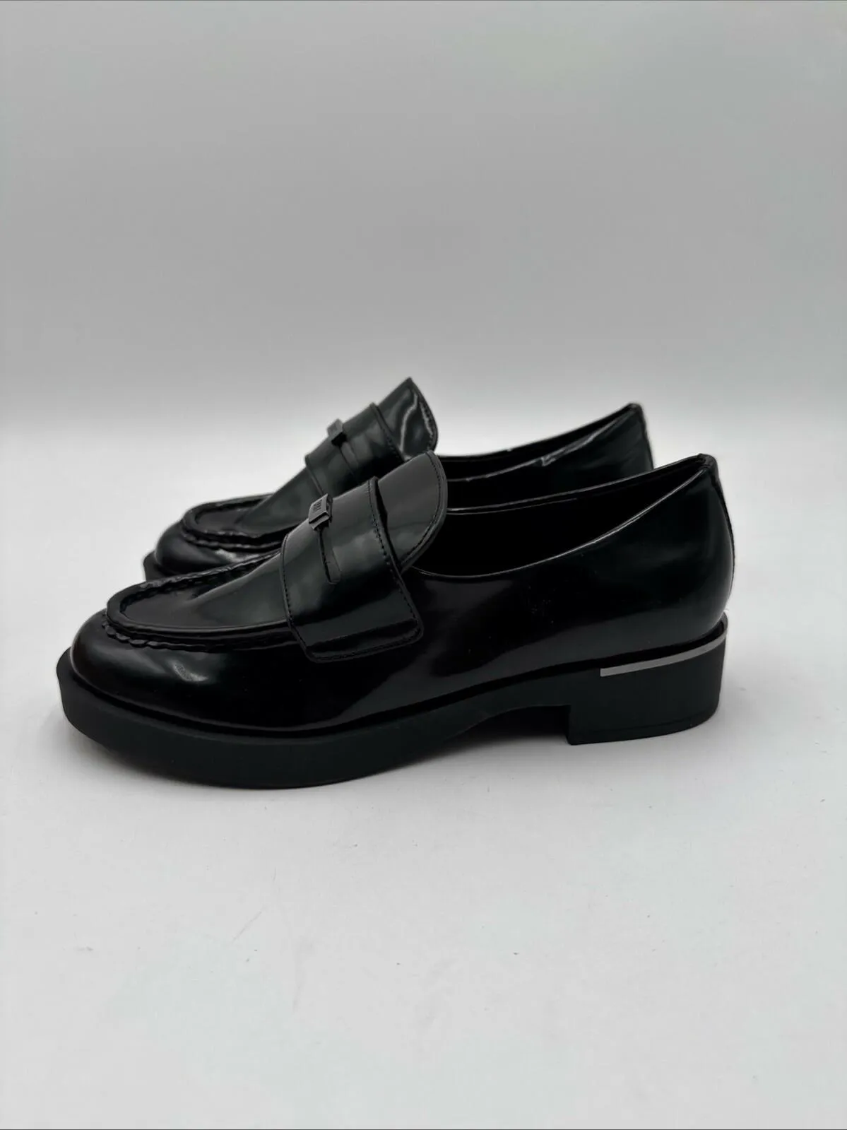 DKNY Women's Ivette Slip-On Penny Loafer Flats Color Black Patent Size 6M - Very Good