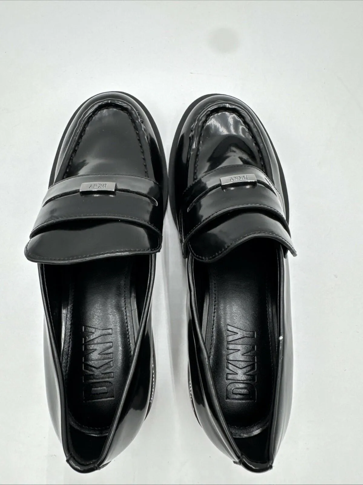 DKNY Women's Ivette Slip-On Penny Loafer Flats Color Black Patent Size 6M - Very Good