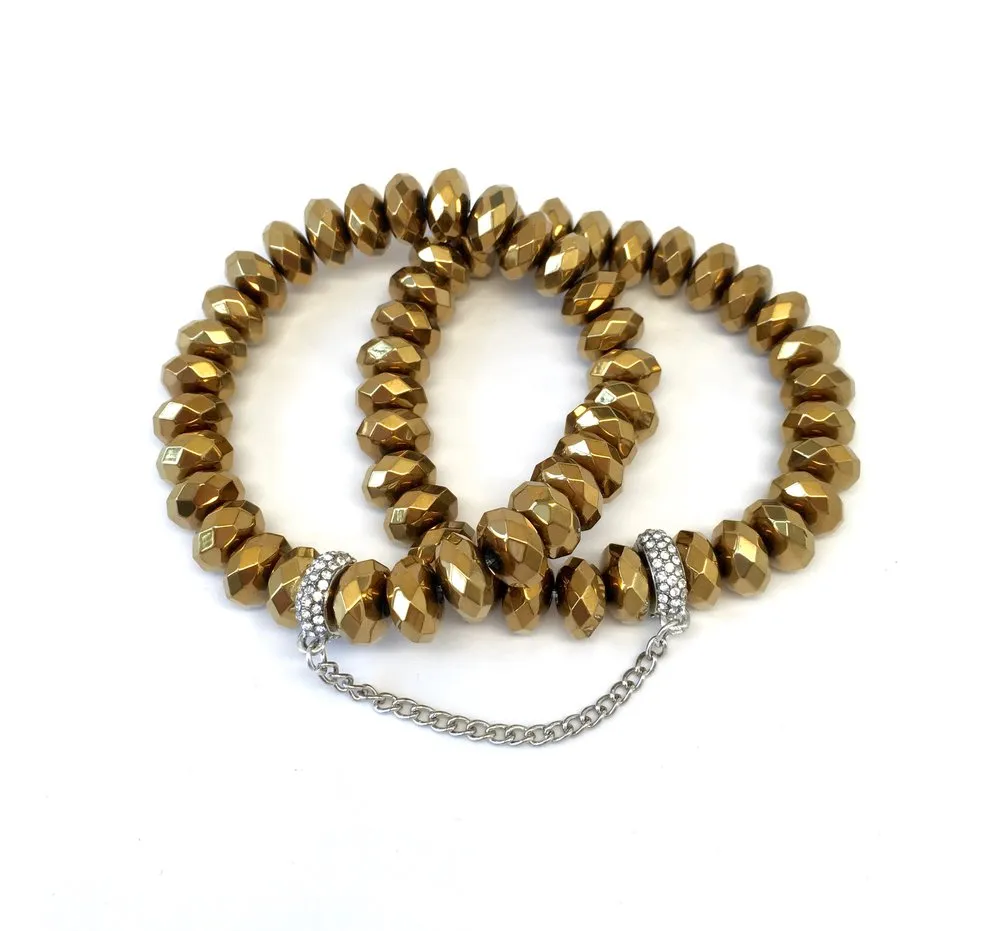 Double Hematite Bracelets with Silver Pave Chain Connector
