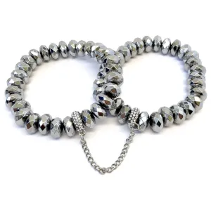 Double Hematite Bracelets with Silver Pave Chain Connector