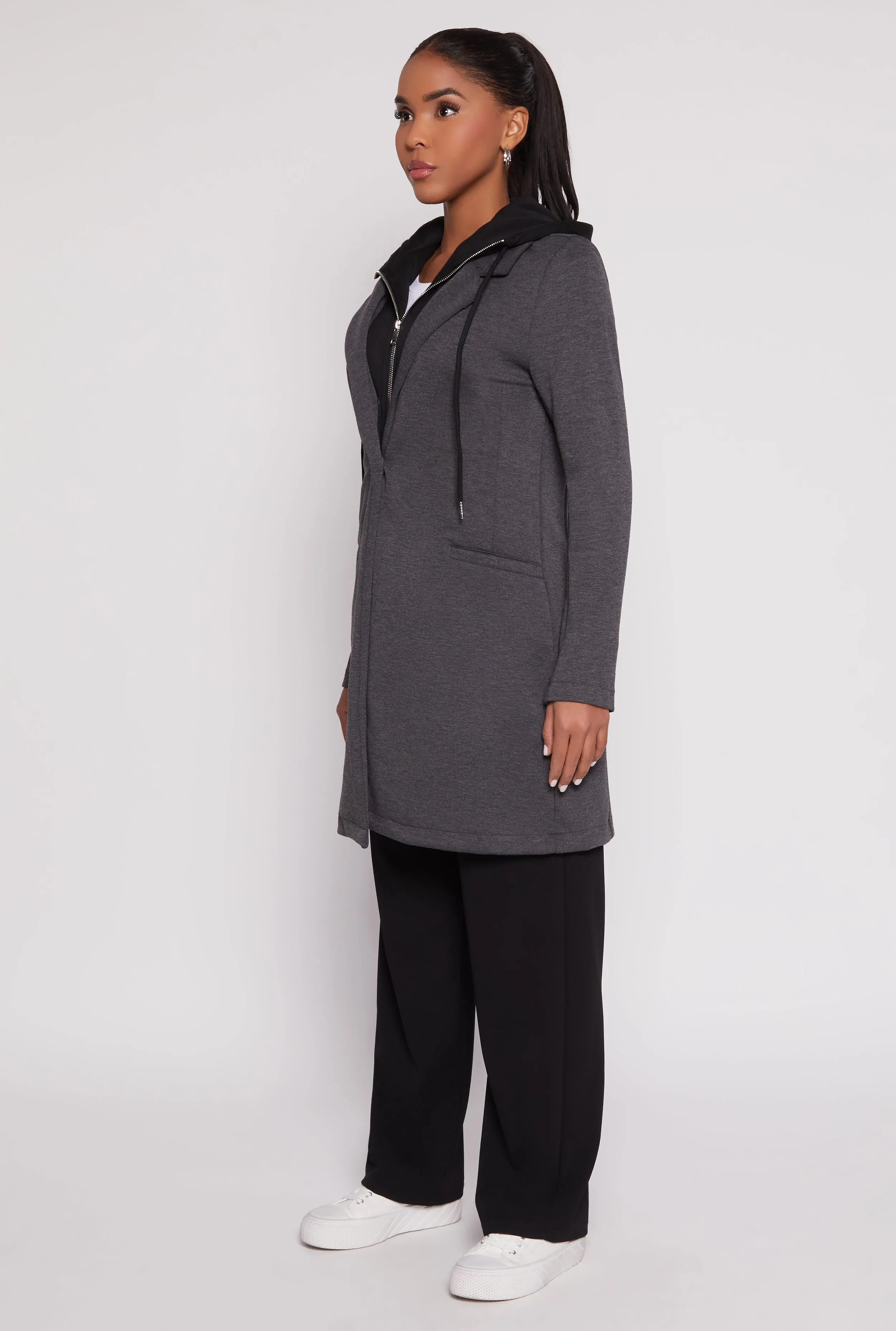 Double Layered Zip Front Hooded Peacoat