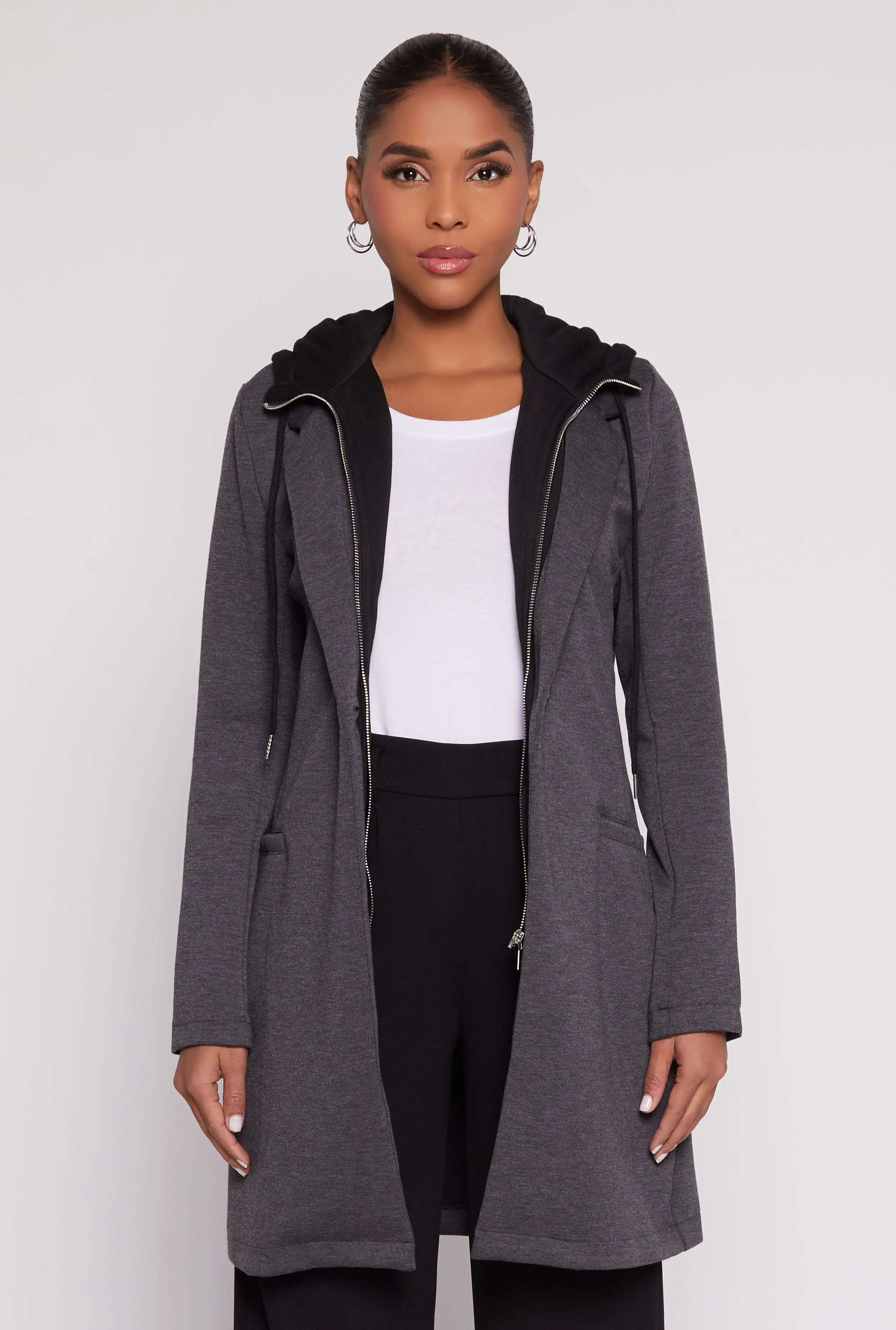 Double Layered Zip Front Hooded Peacoat