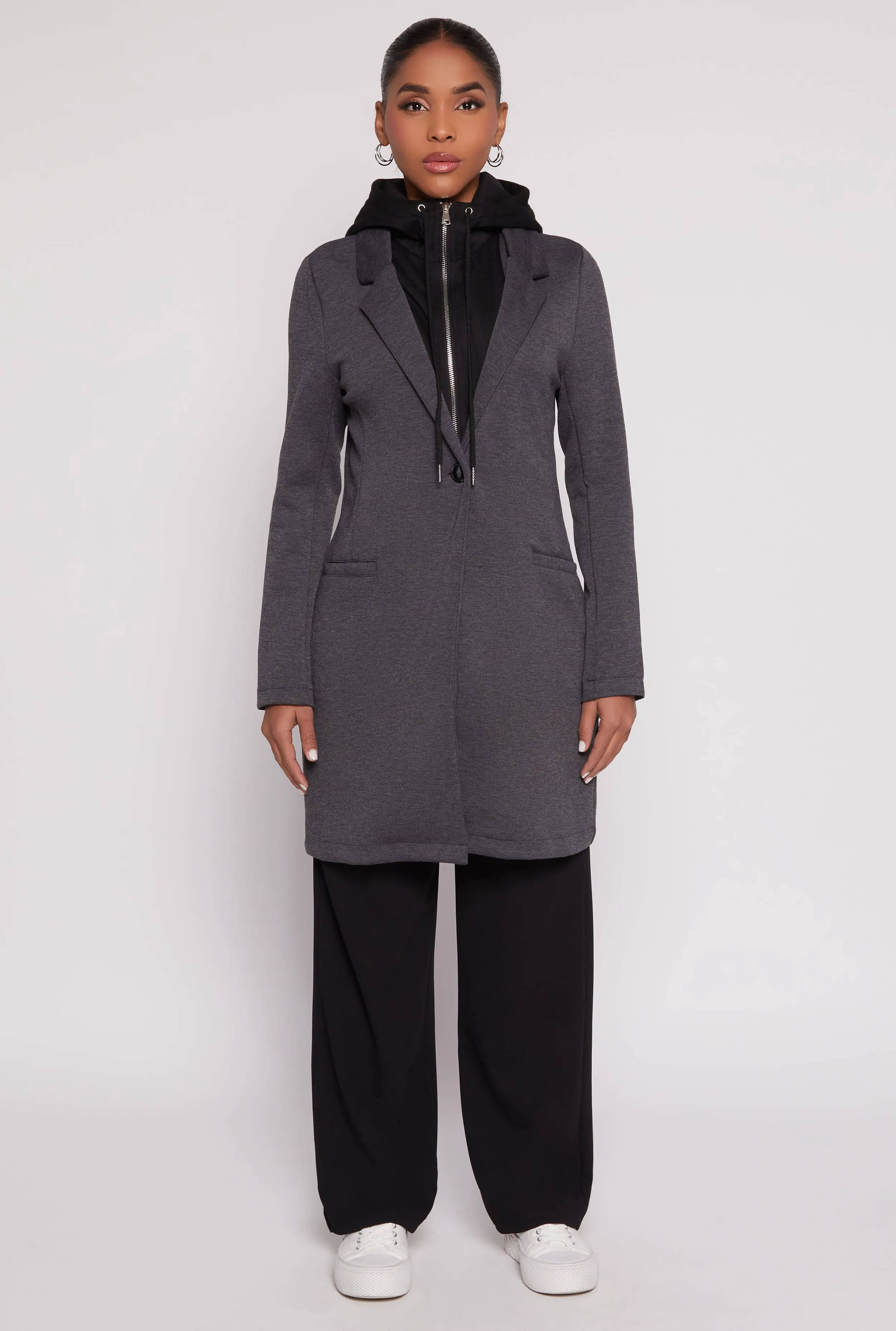 Double Layered Zip Front Hooded Peacoat