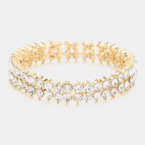 Double Row Crystal Stretch Tennis Bracelet on Gold |  584160
