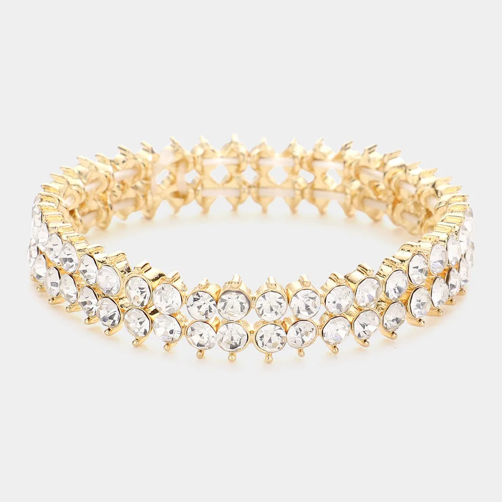 Double Row Crystal Stretch Tennis Bracelet on Gold |  584160
