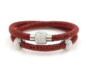 Double Wrap Swarovski Crystals Red Leather Bracelet