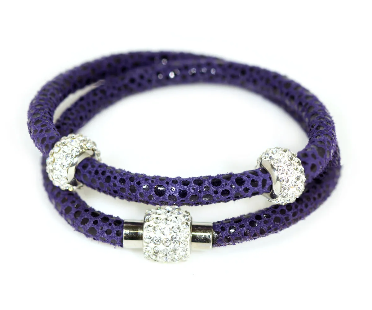 Double Wrap Swarovski Crystals Royal Leather Bracelet