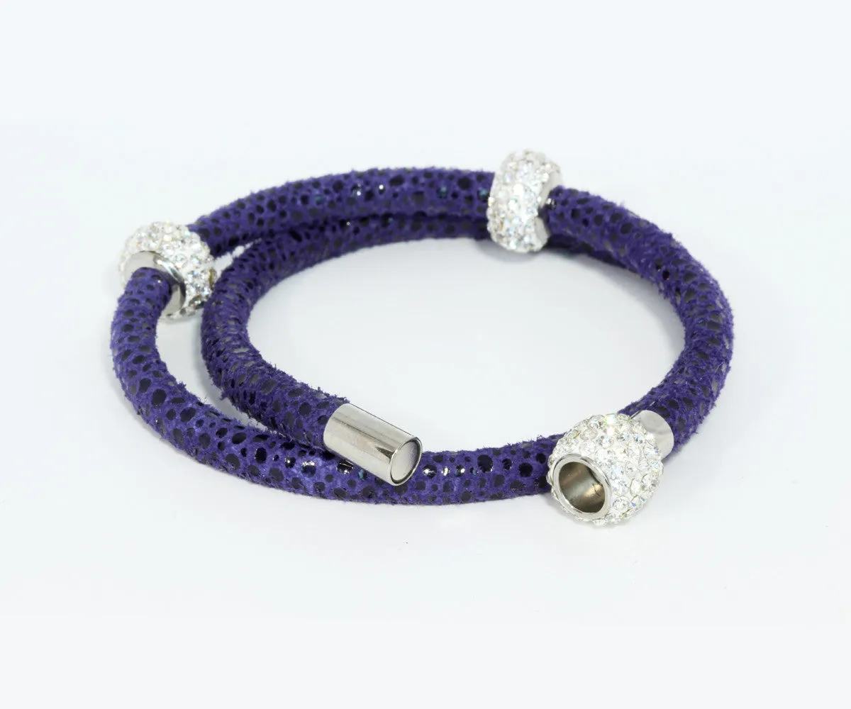 Double Wrap Swarovski Crystals Royal Leather Bracelet