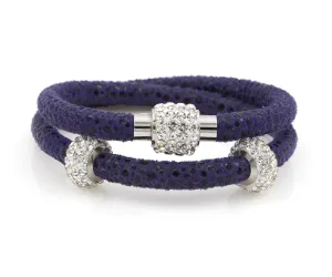 Double Wrap Swarovski Crystals Royal Leather Bracelet