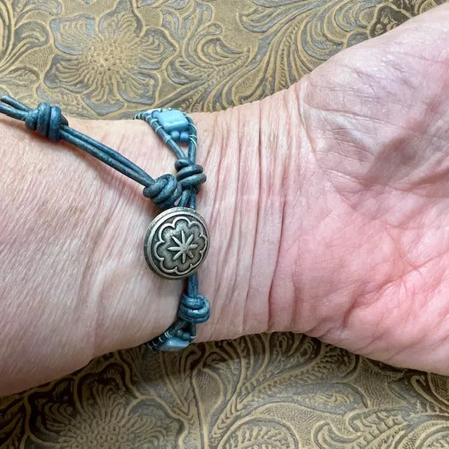 Dragonfly bracelet in distressed denim blue