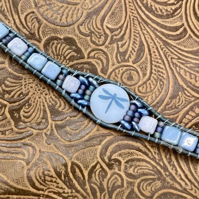 Dragonfly bracelet in distressed denim blue
