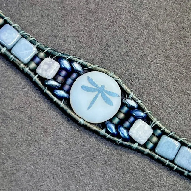 Dragonfly bracelet in distressed denim blue