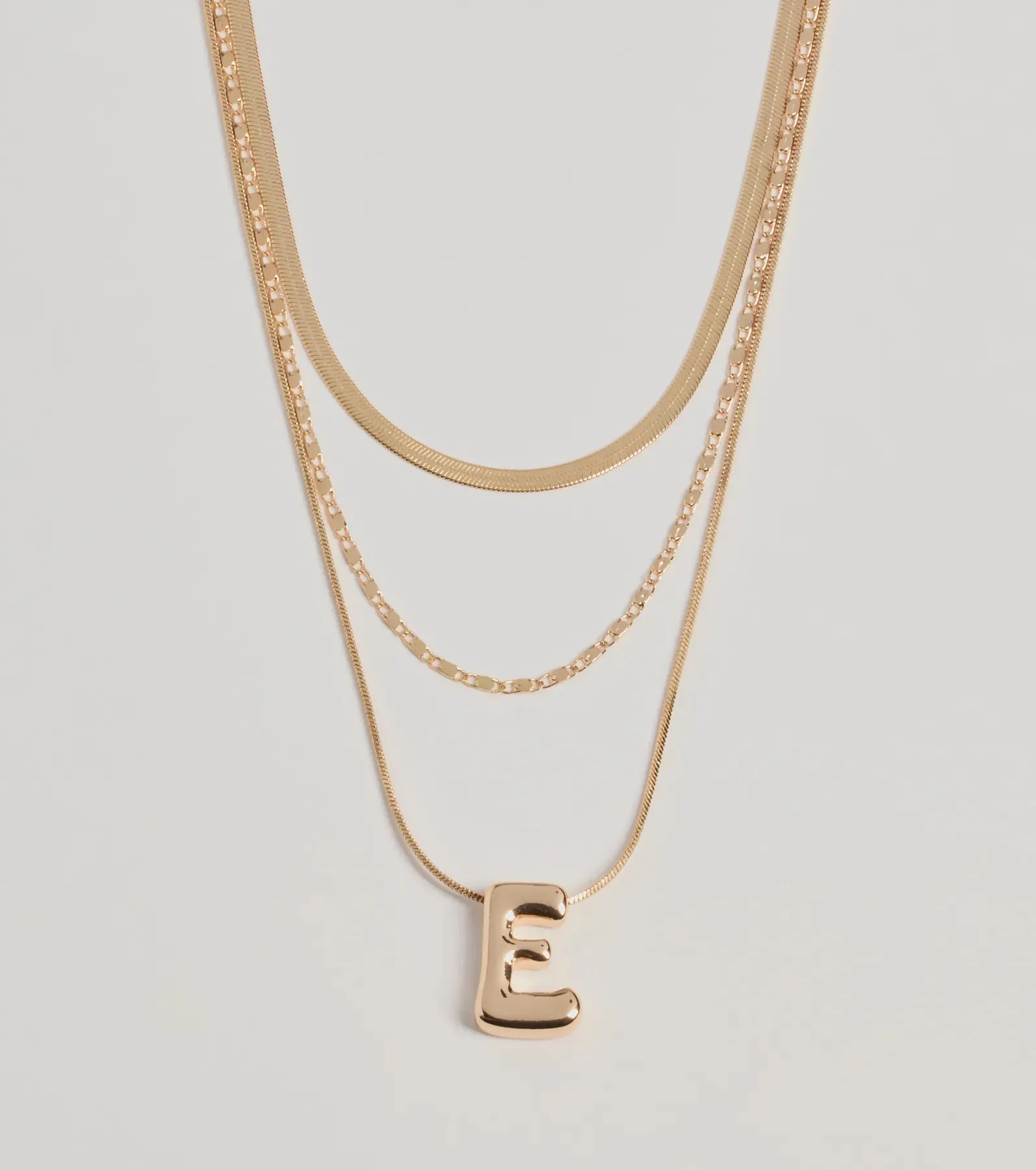 E Initial Layered Bubble Necklace