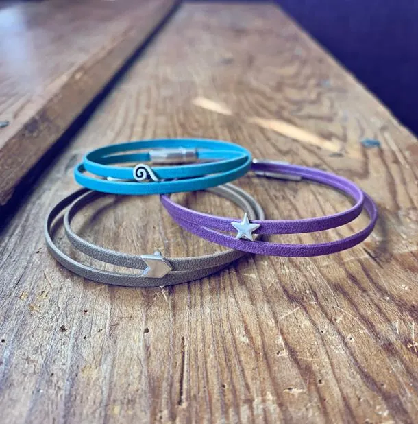 earth sea sky // thin double leather wrap bracelet - star, chevron or wave