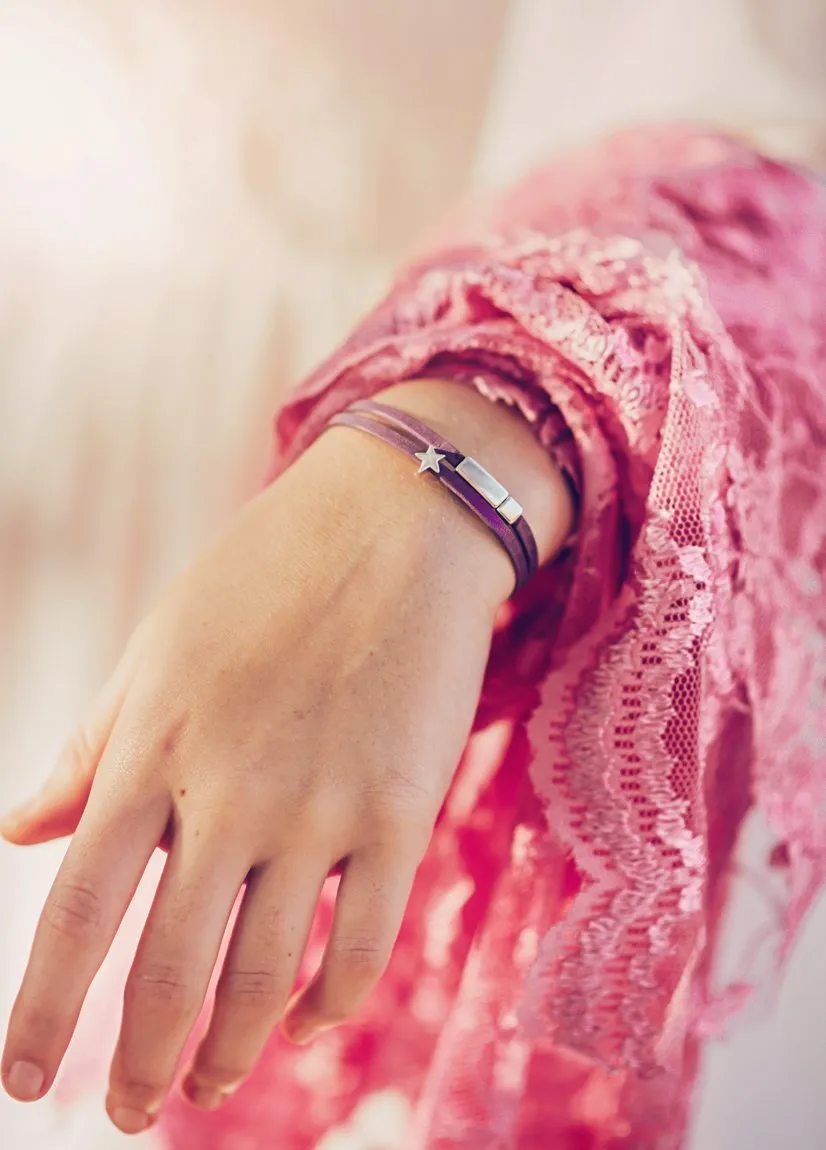 earth sea sky // thin double leather wrap bracelet - star, chevron or wave