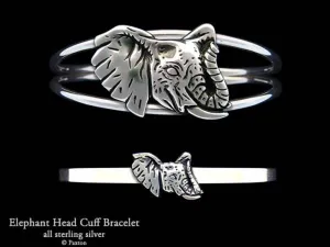 Elephant Head Cuff Bracelet Sterling Silver