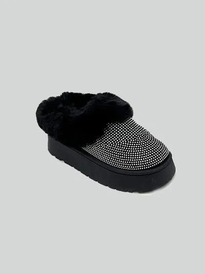 Embellished Faux Fur Platform Booties