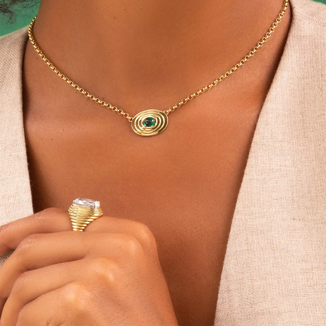 Emerald Cabochon Oval Layered Necklace