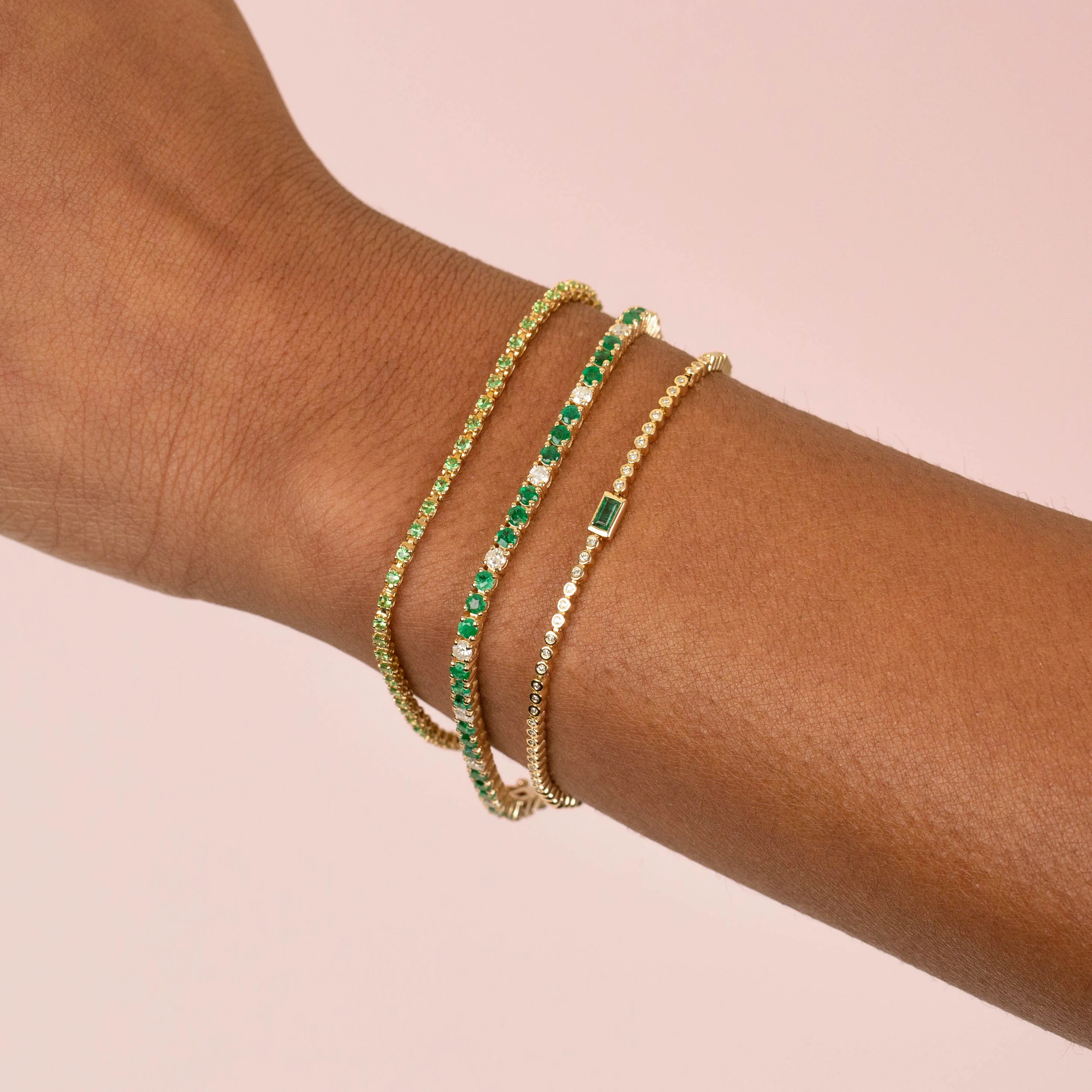 Emerald Diamond Baguette Tennis Bracelet 14K