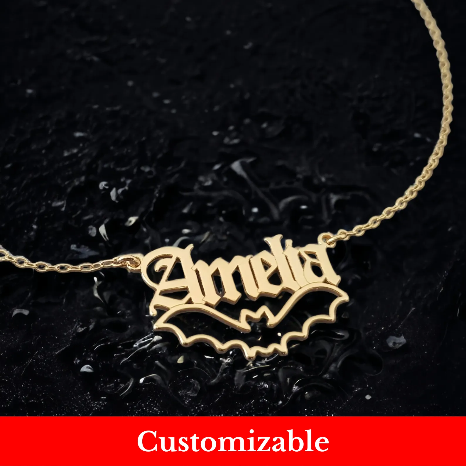 Enigmatic Flight: Personalized Gothic Bat Pendant Necklace