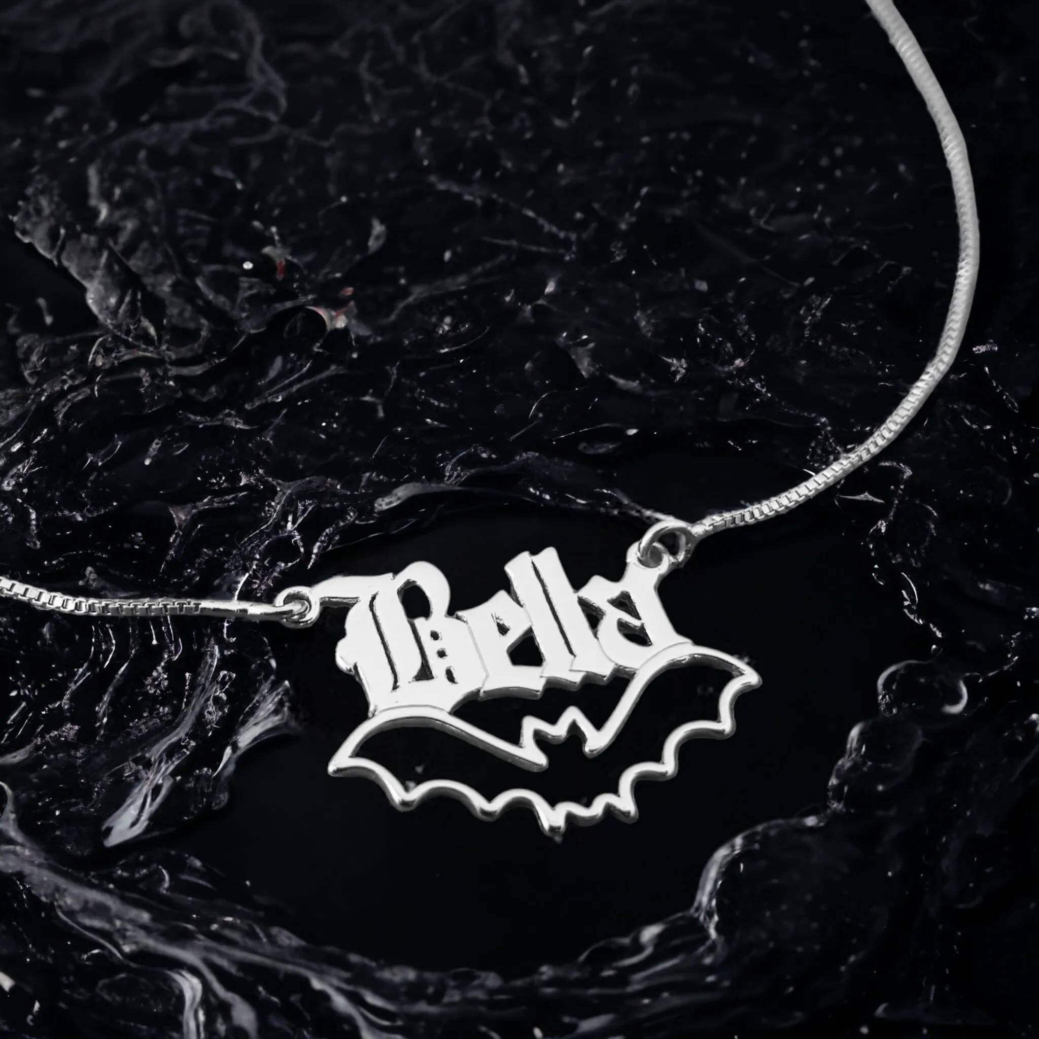 Enigmatic Flight: Personalized Gothic Bat Pendant Necklace