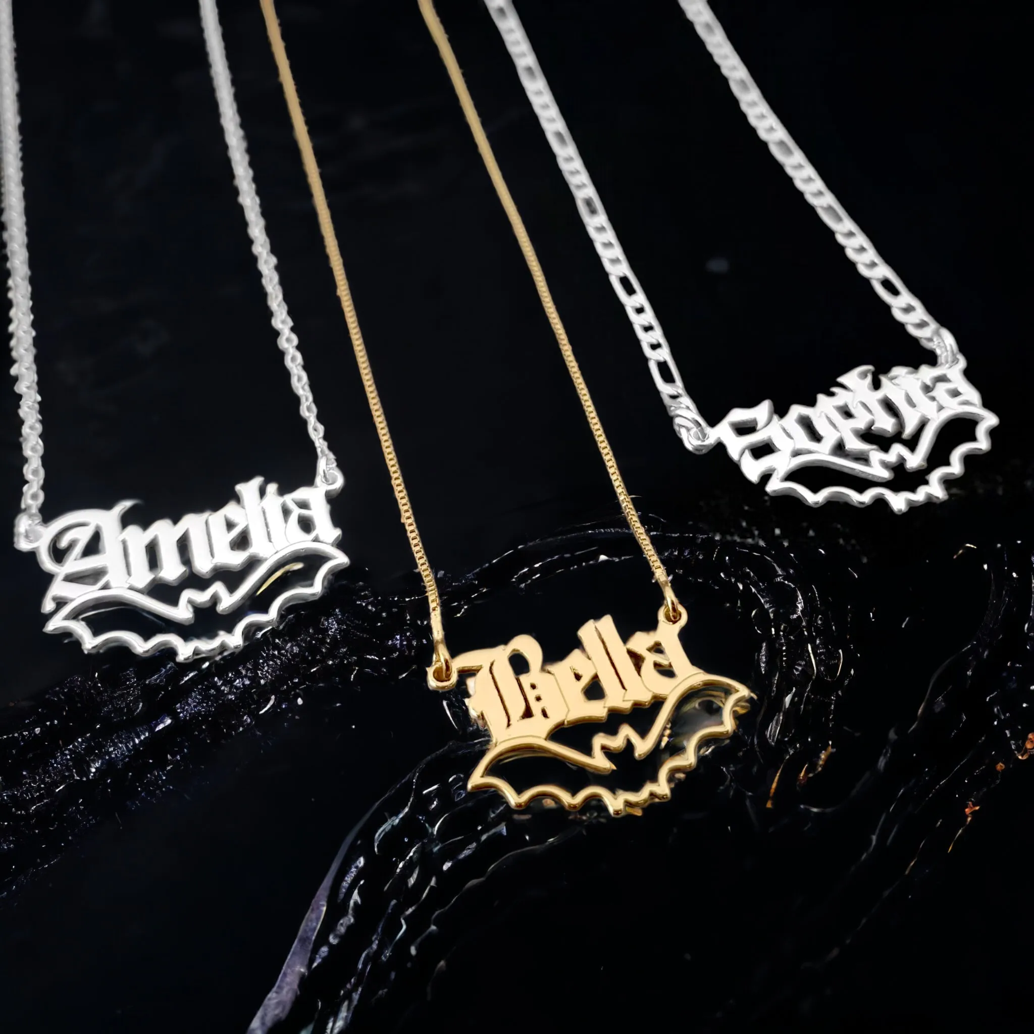 Enigmatic Flight: Personalized Gothic Bat Pendant Necklace