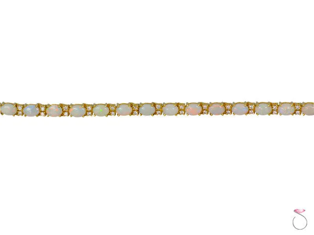 Fire Opal Diamond 1.00ctw Tennis Bracelet 6.5in in 14K