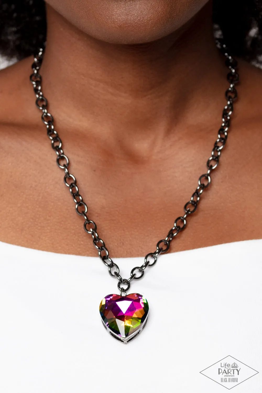 Flirtatiously Flashy - Multi (Oil Spill Heart) Necklace